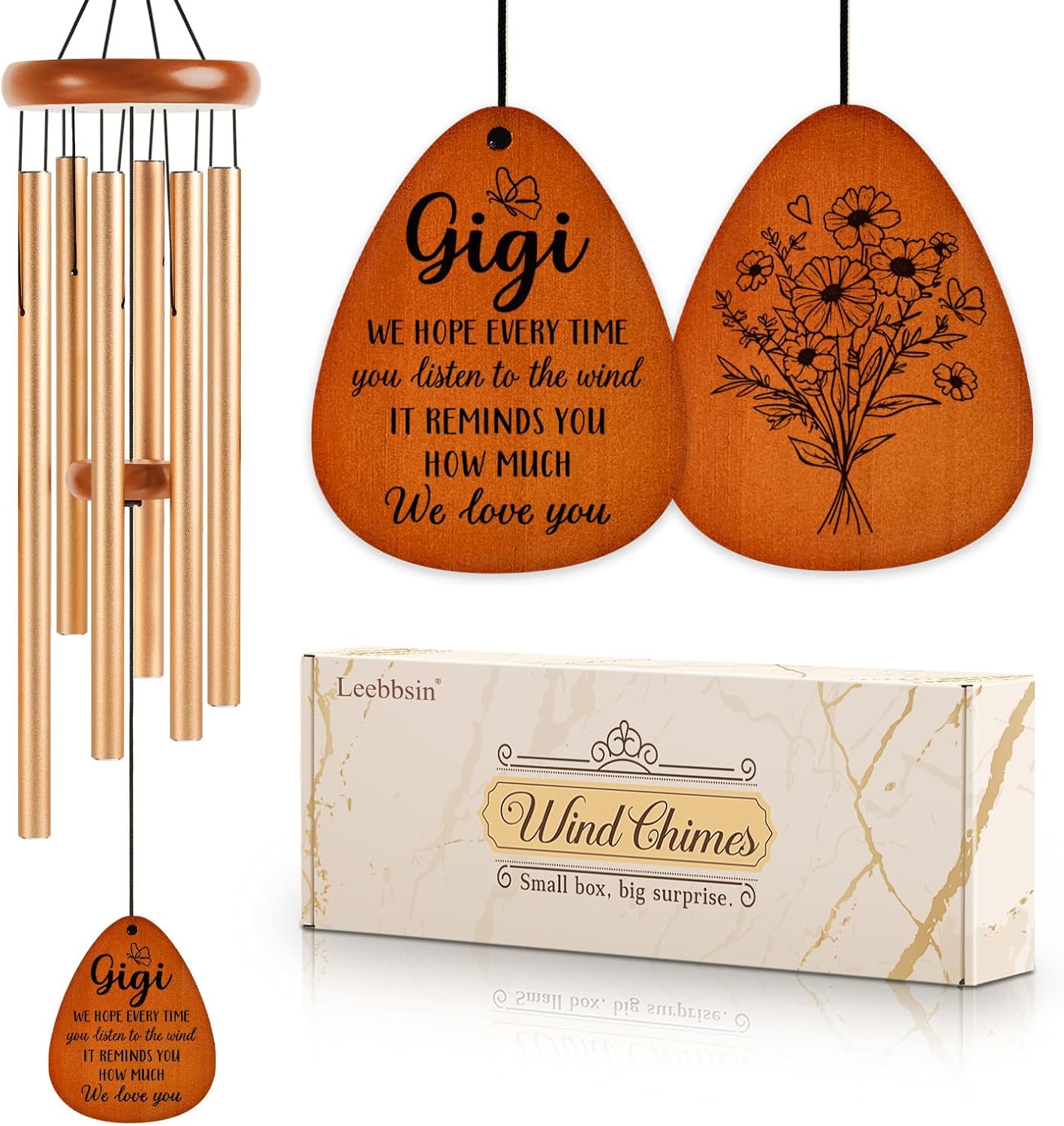 Leebbsin Gifts for Gigi, Gigi Wind Chime, Mother's Day Best Gifts for Gigi, Birthday Gift from Grandchildren, Gift Ideas for Mothers Day, Thanksgiving, Christmas-Large 36''