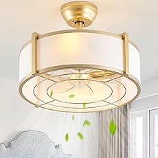 DWVO 18" Crystal Caged Ceiling Fans with Lights Enclosed Modern Ceiling Fan with Remote Control Reversible Industrial Fandelier Chandelier 3 Speeds,3 Color Temperatures for Bedroom, Indoor (Gold)