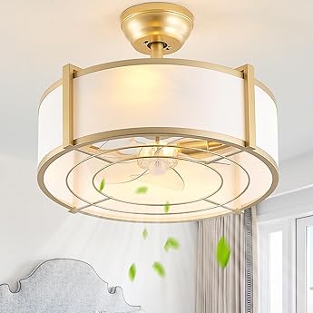 DWVO 18" Crystal Caged Ceiling Fans with Lights Enclosed Modern Ceiling Fan with Remote Control Reversible Industrial Fandelier Chandelier 3 Speeds,3 Color Temperatures for Bedroom, Indoor (Gold)