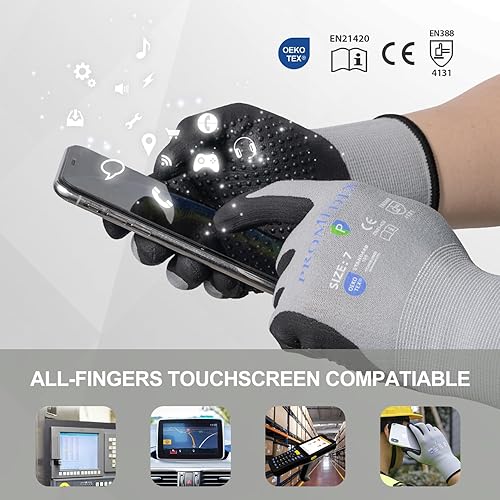 Miniatura 9 de PROMEDIX P Guantes de trabajo con revestimiento de nitrilo de microespuma, guantes de trabajo de seguridad para hombre, 31236 pares, EN388-4131,