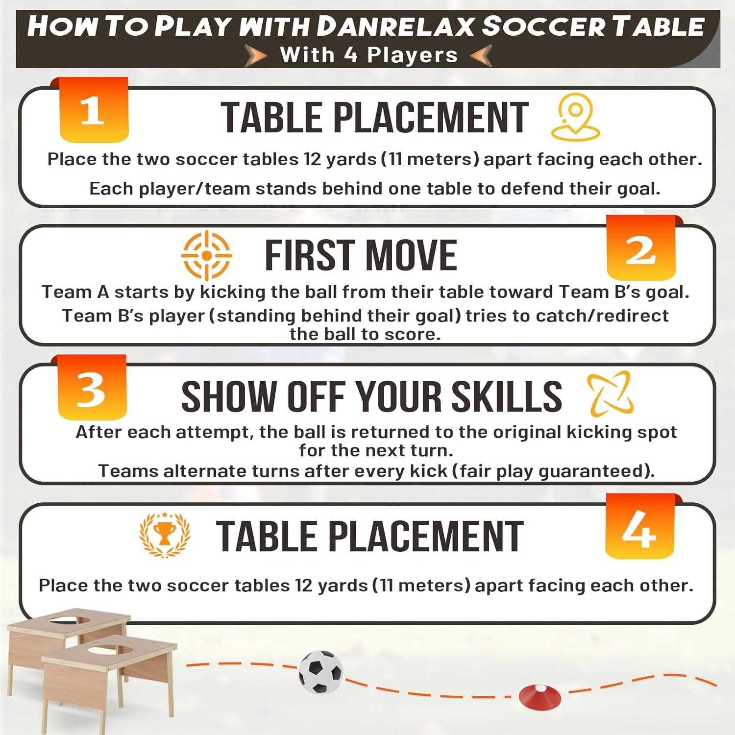 Backyard Soccer Game with 2 Tables, 1 Ball, 4 Cones, Soccer Training Equipment, Portable Football Practice Outdoor Game for Backyard, Beach, Field Fun, No Assembly Needed