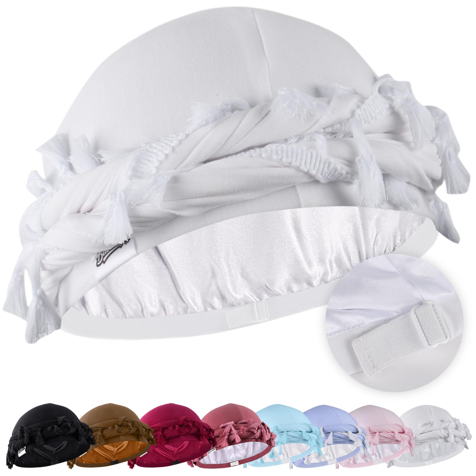Halo Turban for Men Women Satin Lined Durag Head Wraps Skull Cap Pre-Tied Tassels Braid Beanie Vintage Twist Bonnet