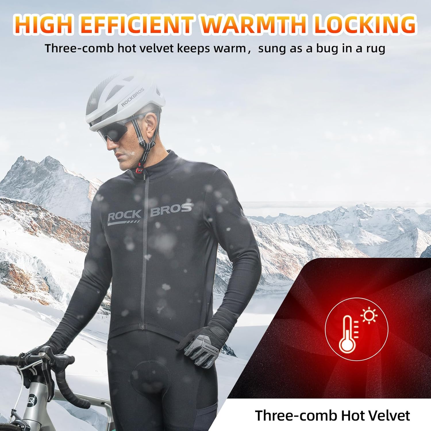 ROCKBROS Winter Cycling Jacket for Men Thermal Fleece Bike Jackets Windproof Cold Weather Running Jacket Breathable - Image 3
