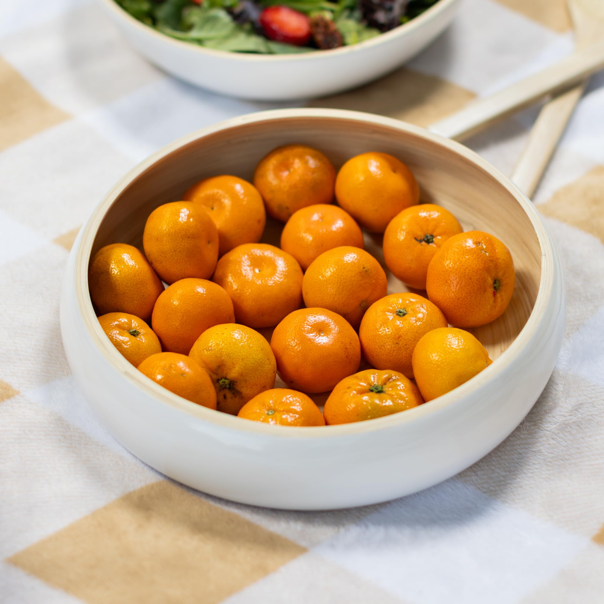 LEXA Frutero de madera de bambú blanco hecho a mano de 12 pulgadas para encimera de cocina, cuenco de ensalada de madera de bambú grande y ligero de 134 onzas