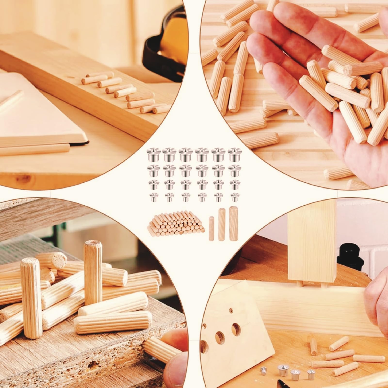 Kit Titebond Tasselli per Lavorazione Legno - Completo con 100 Tasselli e 24 Spine per Assi di Legno - Precisione e Affidabilità per la Falegnameria