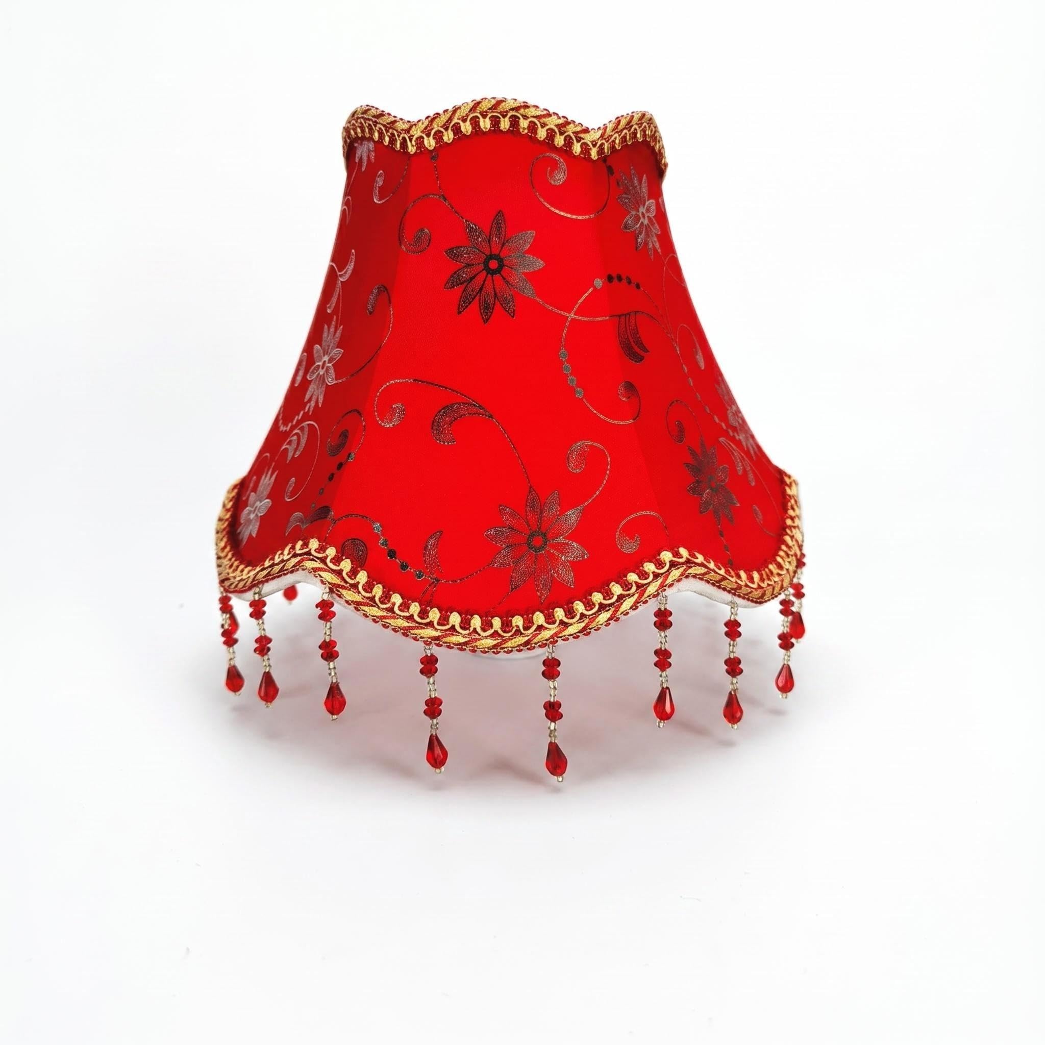 JINGSHIYI Red Embroidered Lampshade, Handmade Chinese Style Fabric Shade, E27 Small Bell Lampshade for Table Lamp, Wall Light, Exquisite Oriental Decor for Living Room Bedroom, Gift for Her
