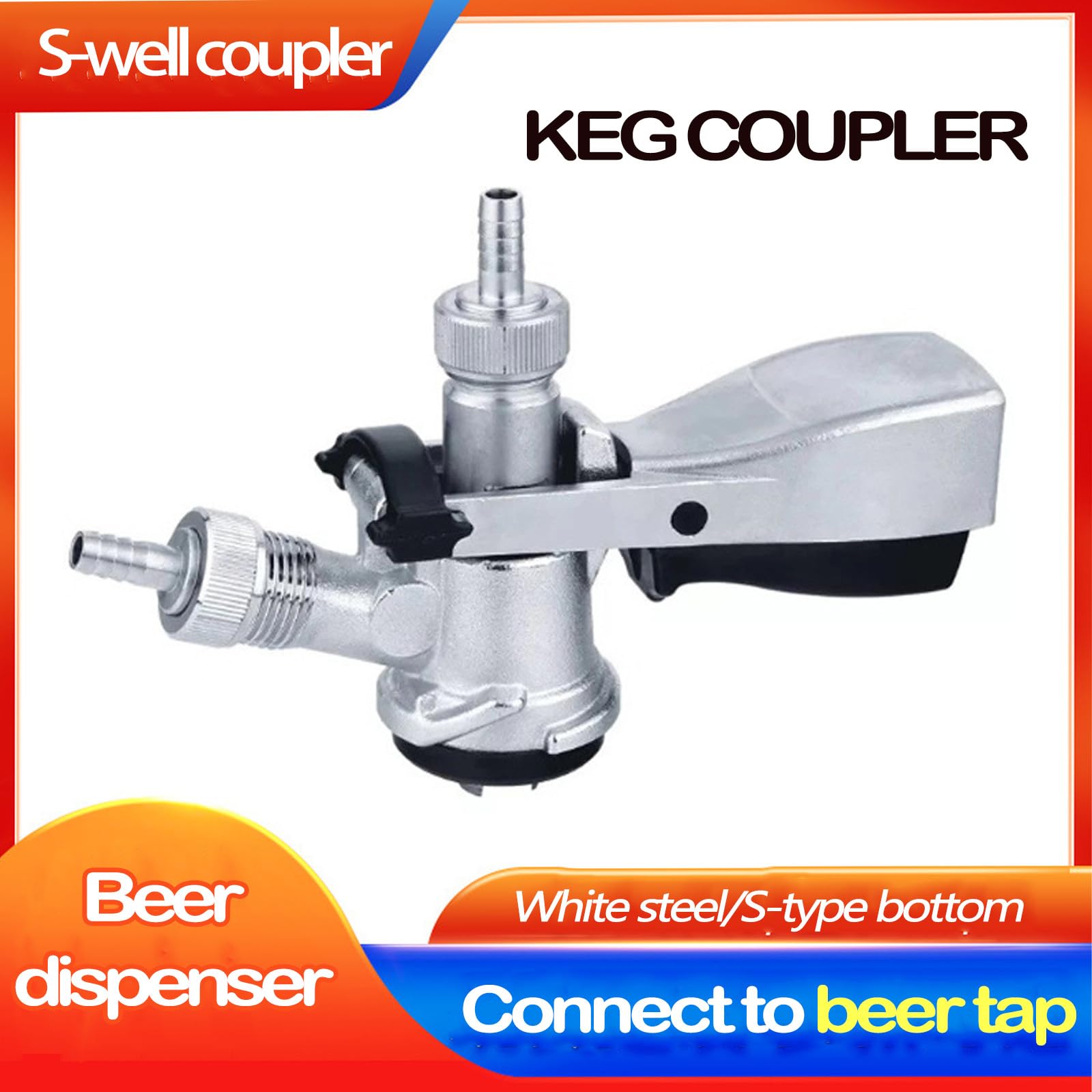 WRJAHCG Stainless Steel S-Type Keg Coupler, Beer Keg Dispenser System, Beer Dispensing Equipment Accessory, Connector with Pressure Relief Valve, for Home Bar