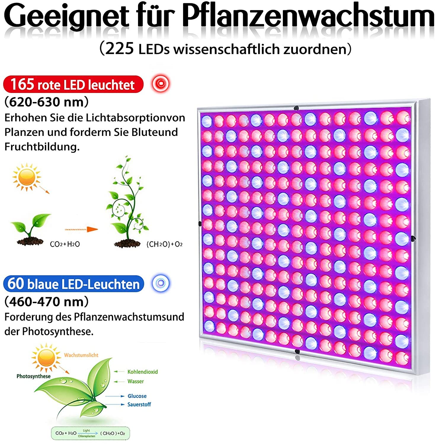 Aufun 2x 45W LED Pflanzenlicht vollspektrum Grow Pflanzenlampe 225 LEDs Rot & Blau LED Pflanzen Wachstumslampe Innengarten Pflanze Wachsen Licht Hängeleuchte, 310 * 310 * 35mm(2 Stück)
