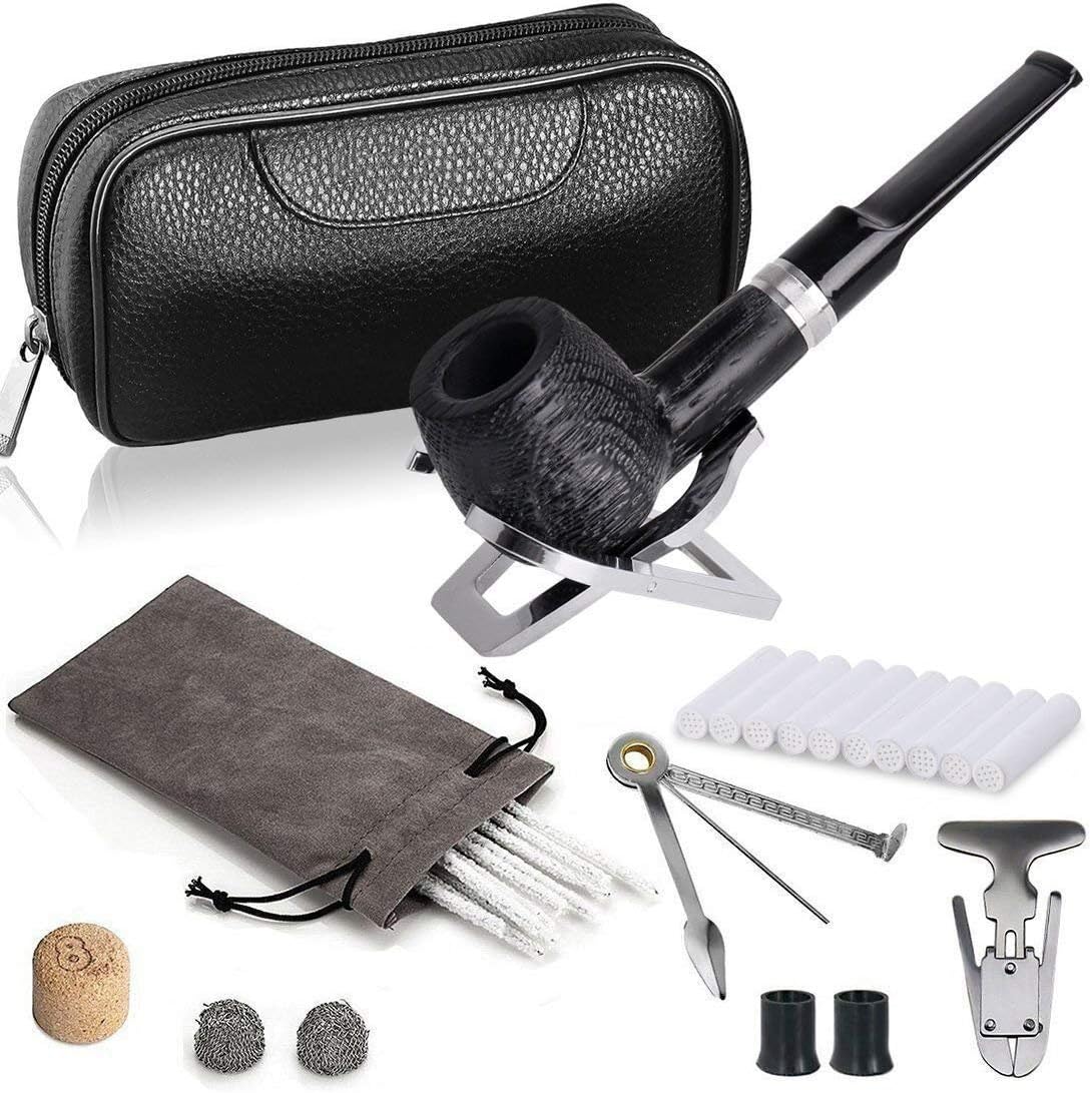 Joyoldelf Billiard Tobacco Pipe Kit Oak Pipe with Leather