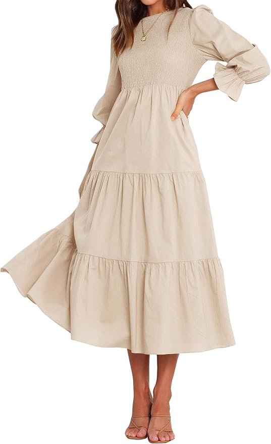 BTFBM Women Casual Long Sleeve Crew Neck Fall Dress Bohemian Relaxed Fit Floral Flowy Maxi Dresses Tiered Cocktail Dress