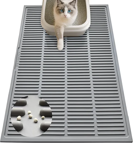 PetNova Large Cat Litter Mat: Smooth Silicone Raised Grooves Reduce Tracking - Pee Vomit Soft Stool 30s Rinse-Clean No-Scrub - Soft on Paws for Senior & Multi-Cat Homes