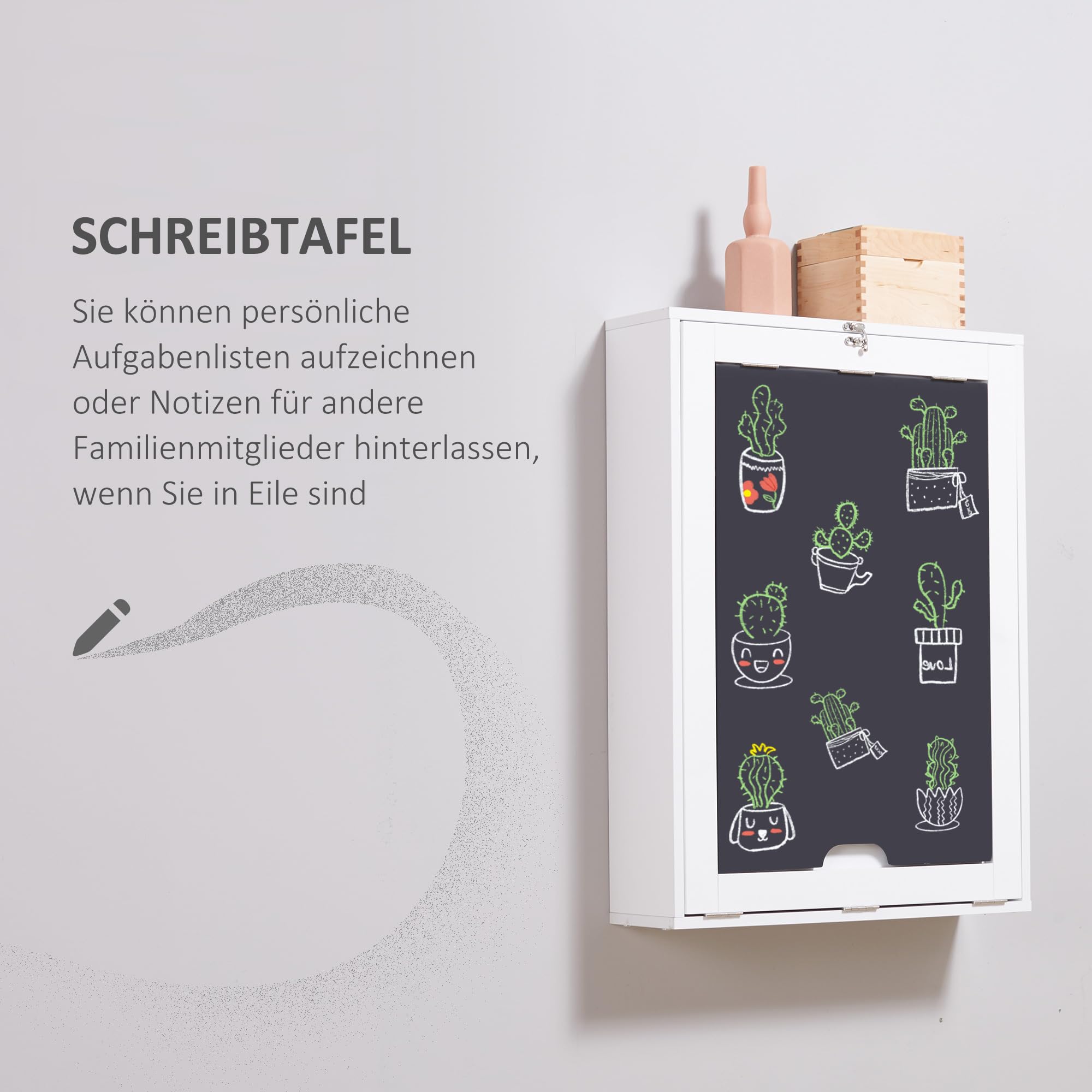 HOMCOM Schreibtisch Wandtisch Wandklapptisch mit Tafel, 5 Fächern, Klappschreibtisch Klappbarer Computertisch für Büro Weiß+Schwarz 60 x 94,5 x 147 cm