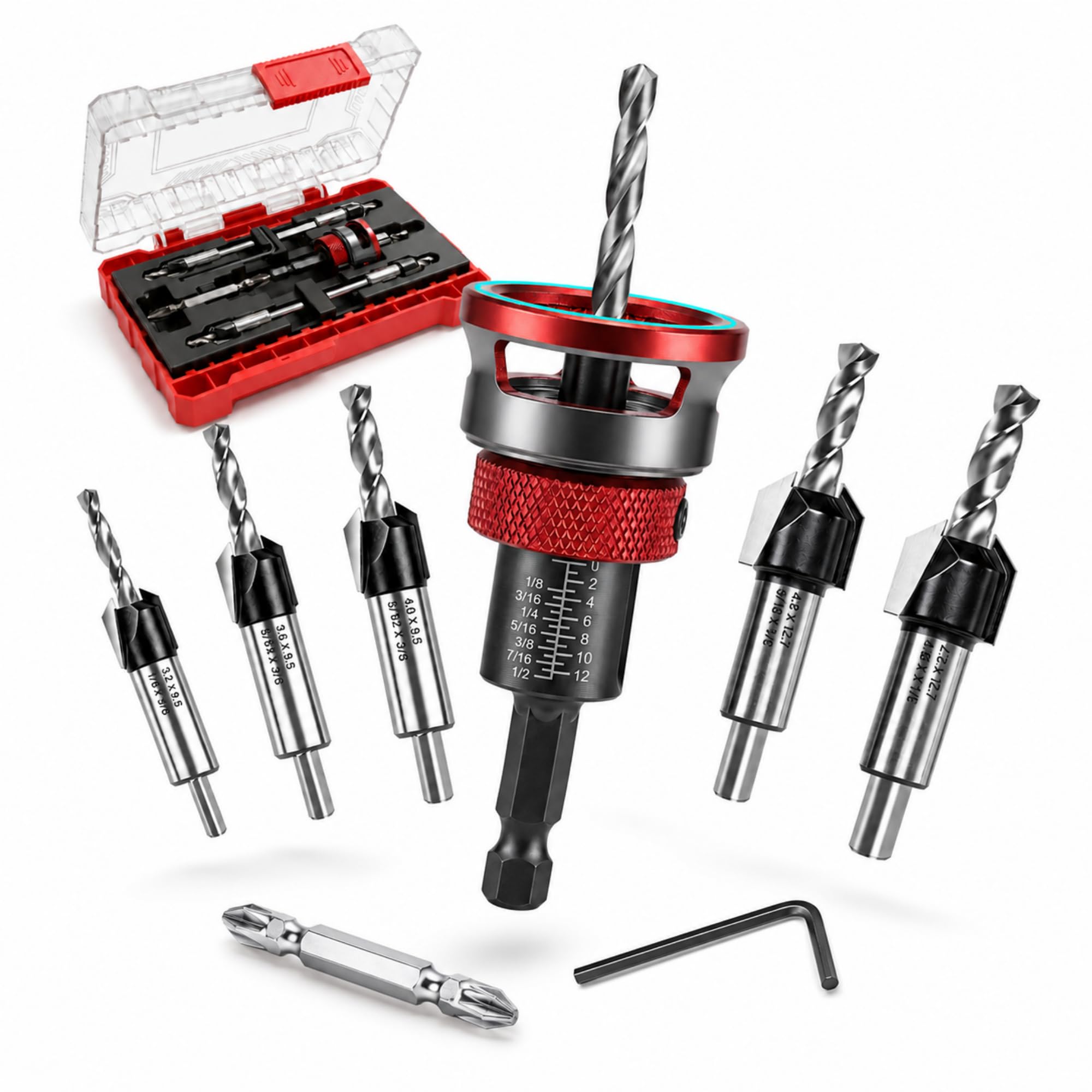 Countersink Drill Bit Set - 9 Piece with Collar Stops -1