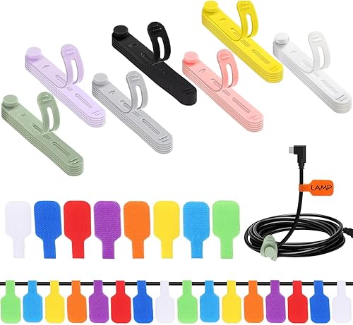 Juego de 90 etiquetas multicolor para cables y bridas de silicona, 42 sujetacables, 48 etiquetas de cable de identificación, gestión multiusos, para