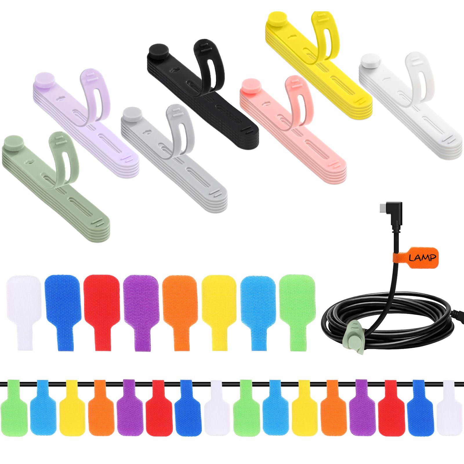 90pcs Cable Labels Cord Organizer Kit with 42 Ties 48 Labels Cable Management Organizer Set Reusable Wire Organizers