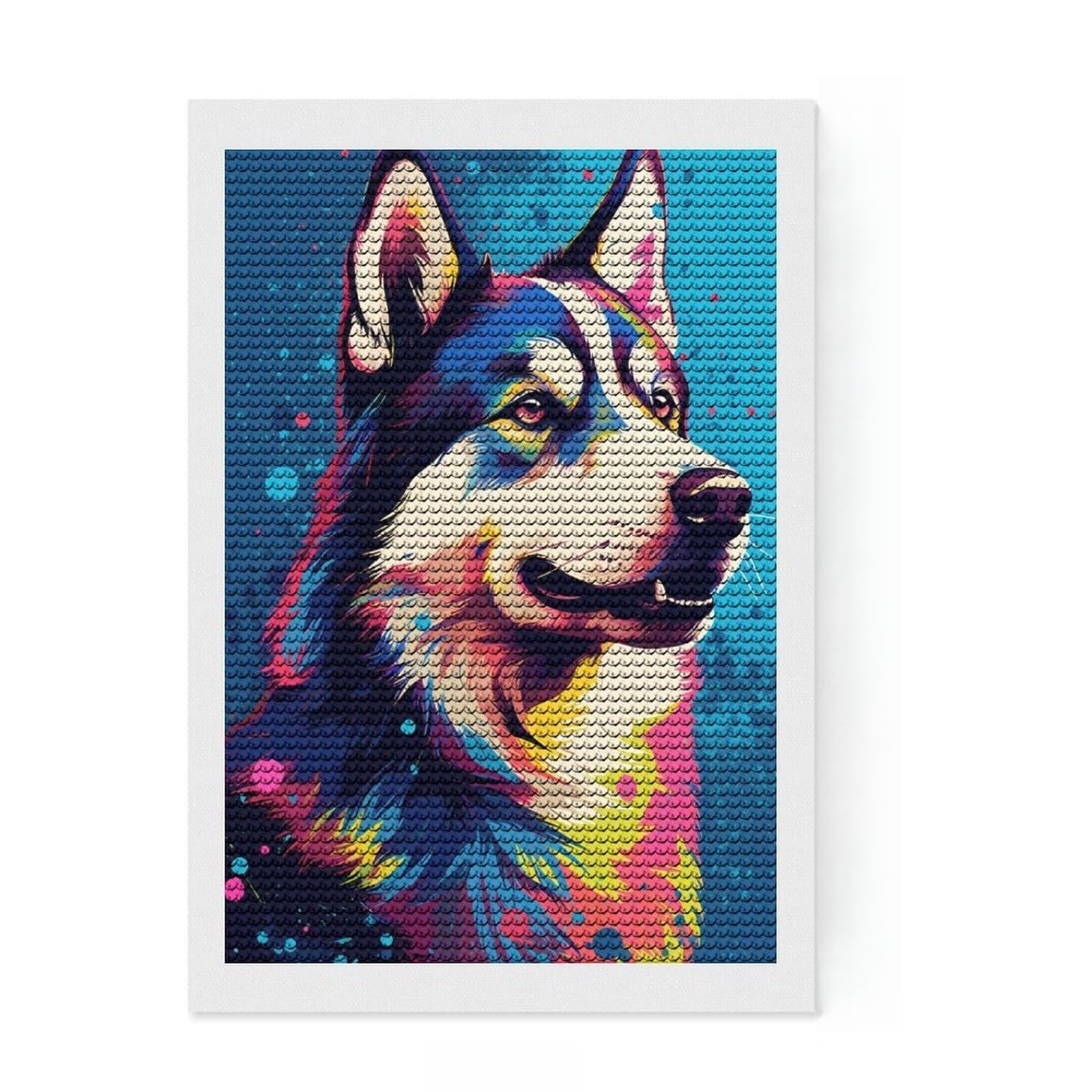 Junmoney Husky Animals Diamond Painting Canvas Set 8"x12", Adhesive Canvas, Neat Printed Canvas, Modern Decor, for Craft Lovers