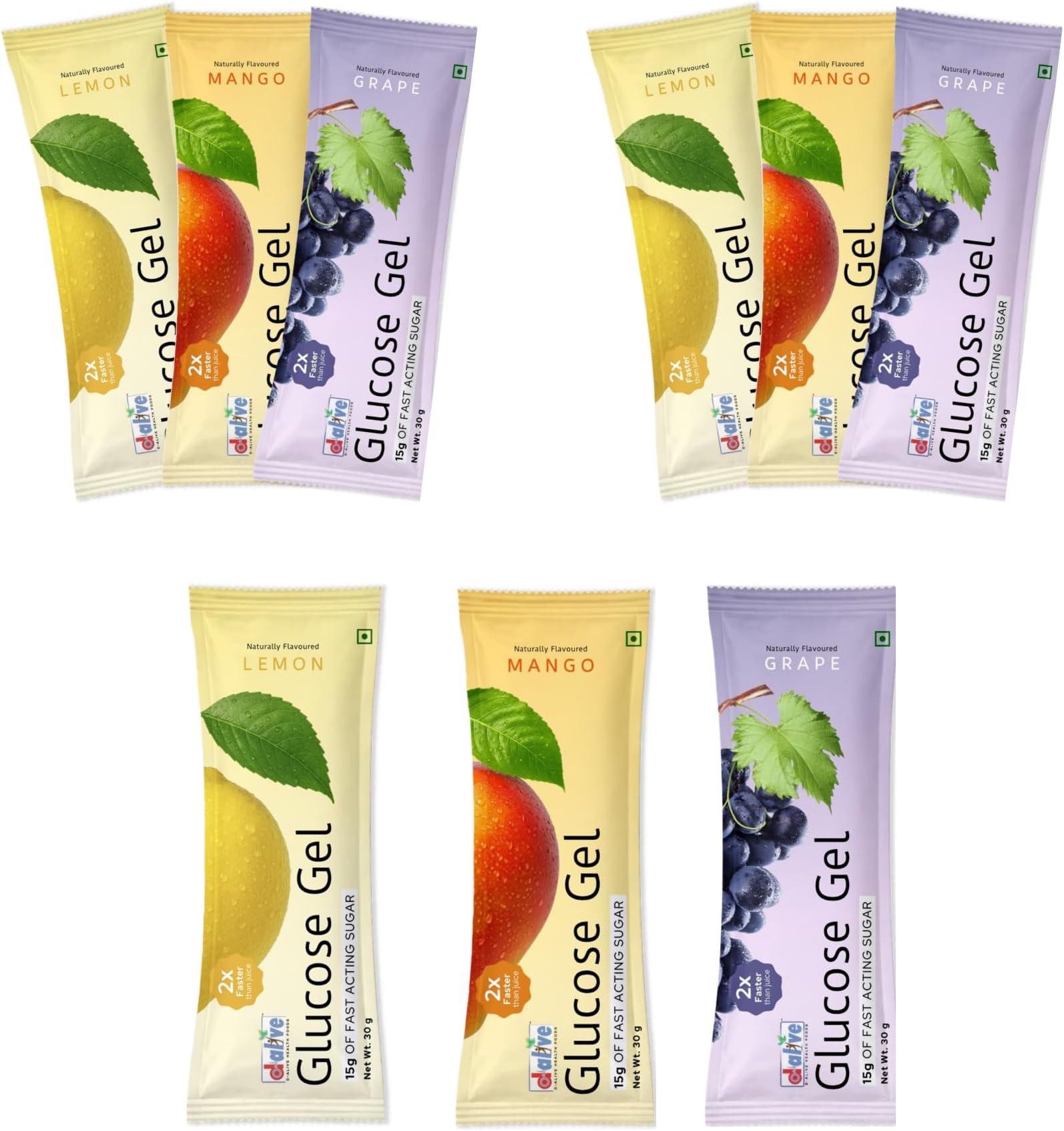 D-Alive Glucose Gel - 15G Of Fast Acting Glucose (Assorted) - 9 Sachets x 15g Each
