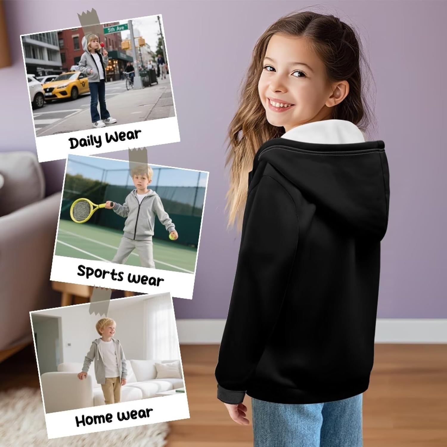 Cute Zip up Hoodie for Girls 6-16 Years Thick Outfits Long Sleeve Jacket Zipper Fall Cardigan