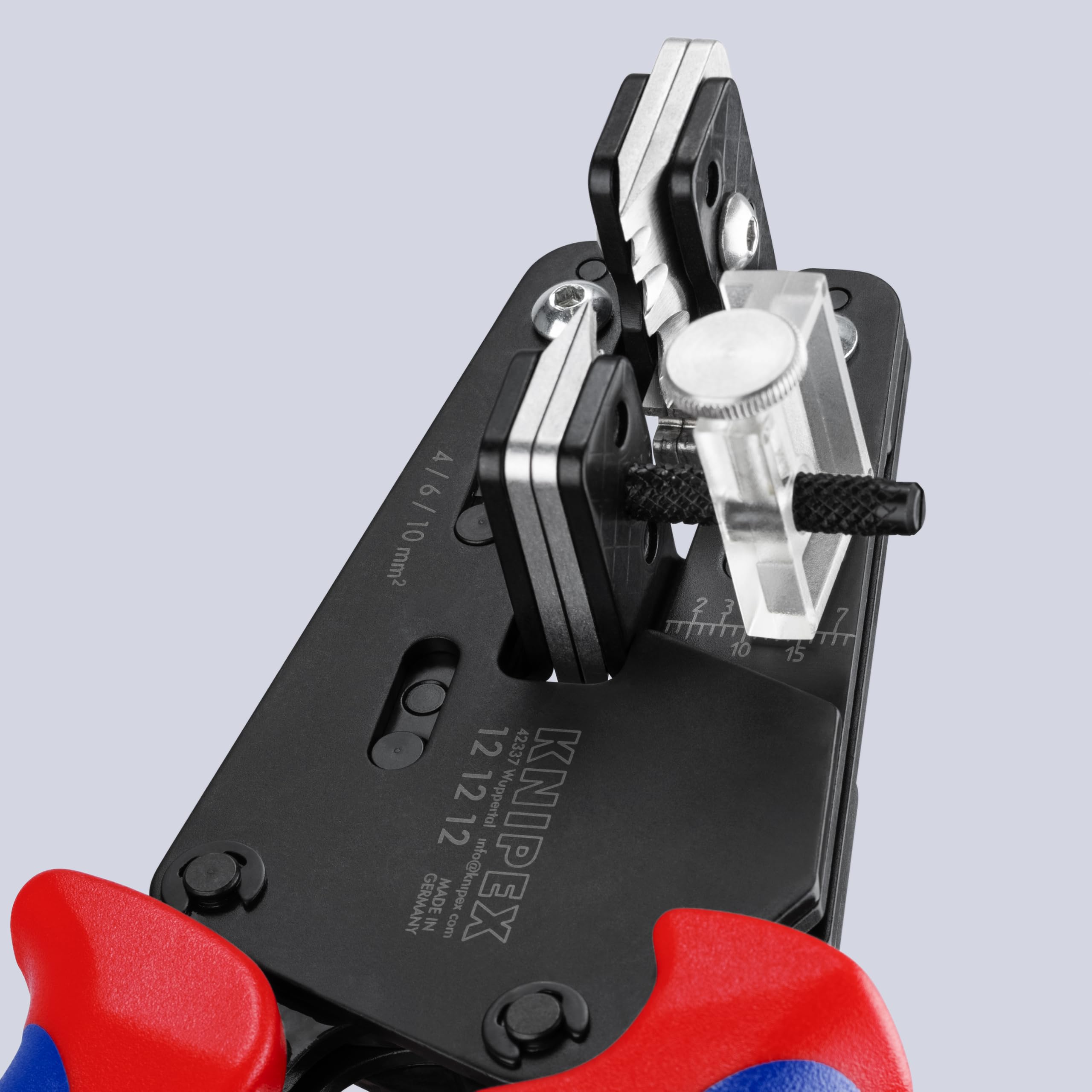 KNIPEX Präzisions-Abisolierzange, für PV-Kabel, 4/6/10 mm², präzise Formmesser, einstellbarer Längenanschlag, Solar-Kabel, 12 12 12