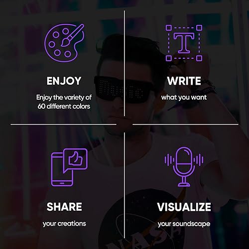 Miniatura 4 de CHEMION Gafas LED para adultos, gafas LED Bluetooth personalizables, perfectas para Navidad, Halloween y fiestas de cumpleaños (color) (versión 2024)