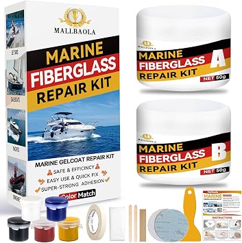 Marine Fiberglass Repair Kit for Boats, Gel Coat Repair Kit for Boats, Fiberglass Boat Repair Kit, Epoxy Filler for Boats, Fiberglass Kit Fix Holes Chips Pit Cracks Color Match