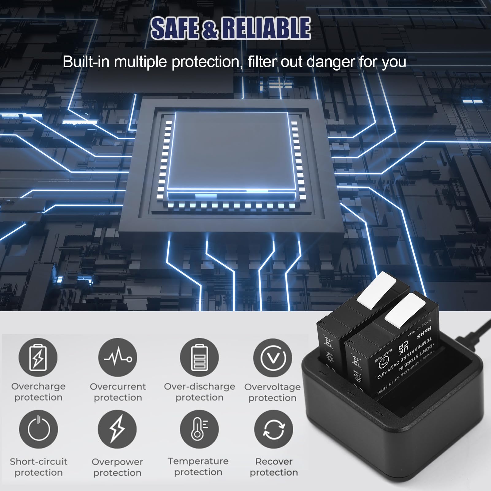 Andoer Batteria Caricabatterie Kit Doppio Caricabatterie Rapido Kit Batteria e Caricabatterie per Fotocamera Sportiva per Scheda Compatibile con Fotocamere Insta360 Ace/Ace PRO