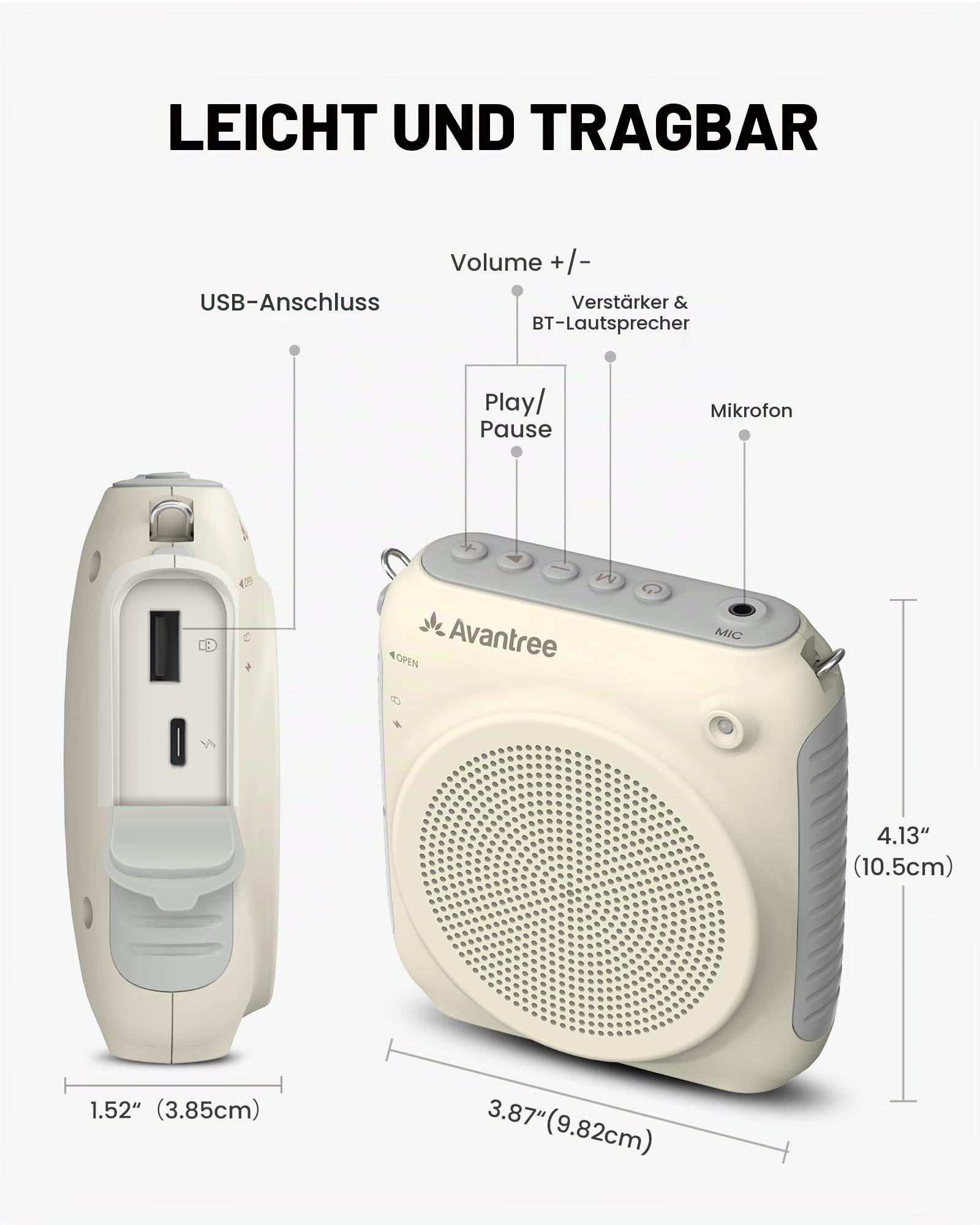 Avantree VoxAmp Lite Kabelloser Sprachverstärker 15W Lautsprecher mit Headset-Mikrofon Bluetooth
