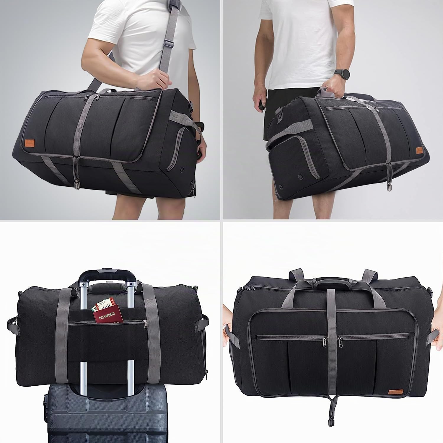Upeelife Borsa da viaggio, grande pieghevole, leggera, borsa sportiva Weekender impermeabile, con scomparto per scarpe per uomo e donna