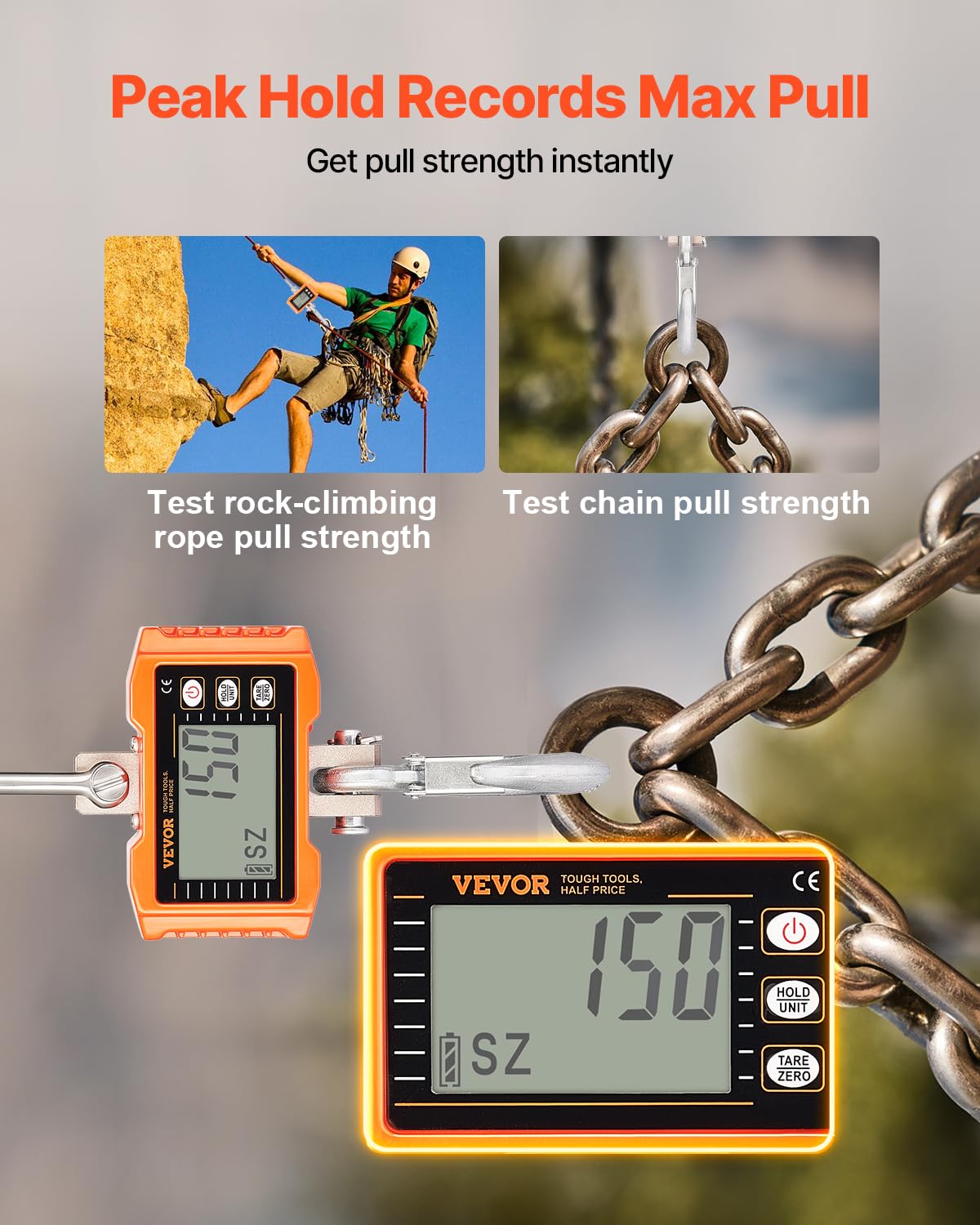 VEVOR Industrielle Hängewaage, 1000 kg, robuste digitale Kranwaage mit Fernbedienung, Lastenwaage, Gehäuse aus Aluminiumguss, hochpräzises LCD-Display für Bau, Fabrik, Bauernhof, Jagd, Orange