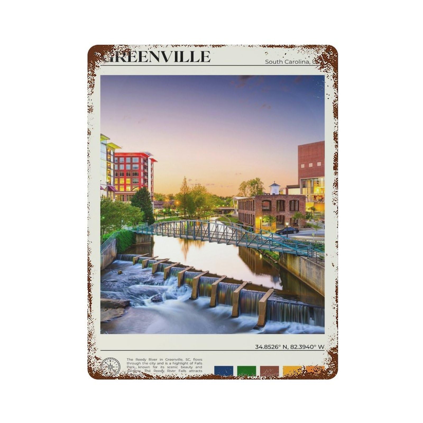 xiaoxiaoshen Real Photo Greenville Decor South Carolina United States Wall Decor Art Metal Tin Poster Modern Home Decor Art Home Bar Shop Decorations Vintage Sign 40x30cm
