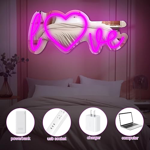 Miniatura 4 de KYBCEKU Letrero de neón de amor, regalo del día de San Valentín, espejo de maquillaje iluminado, letrero de neón de anime para decoración de pared,