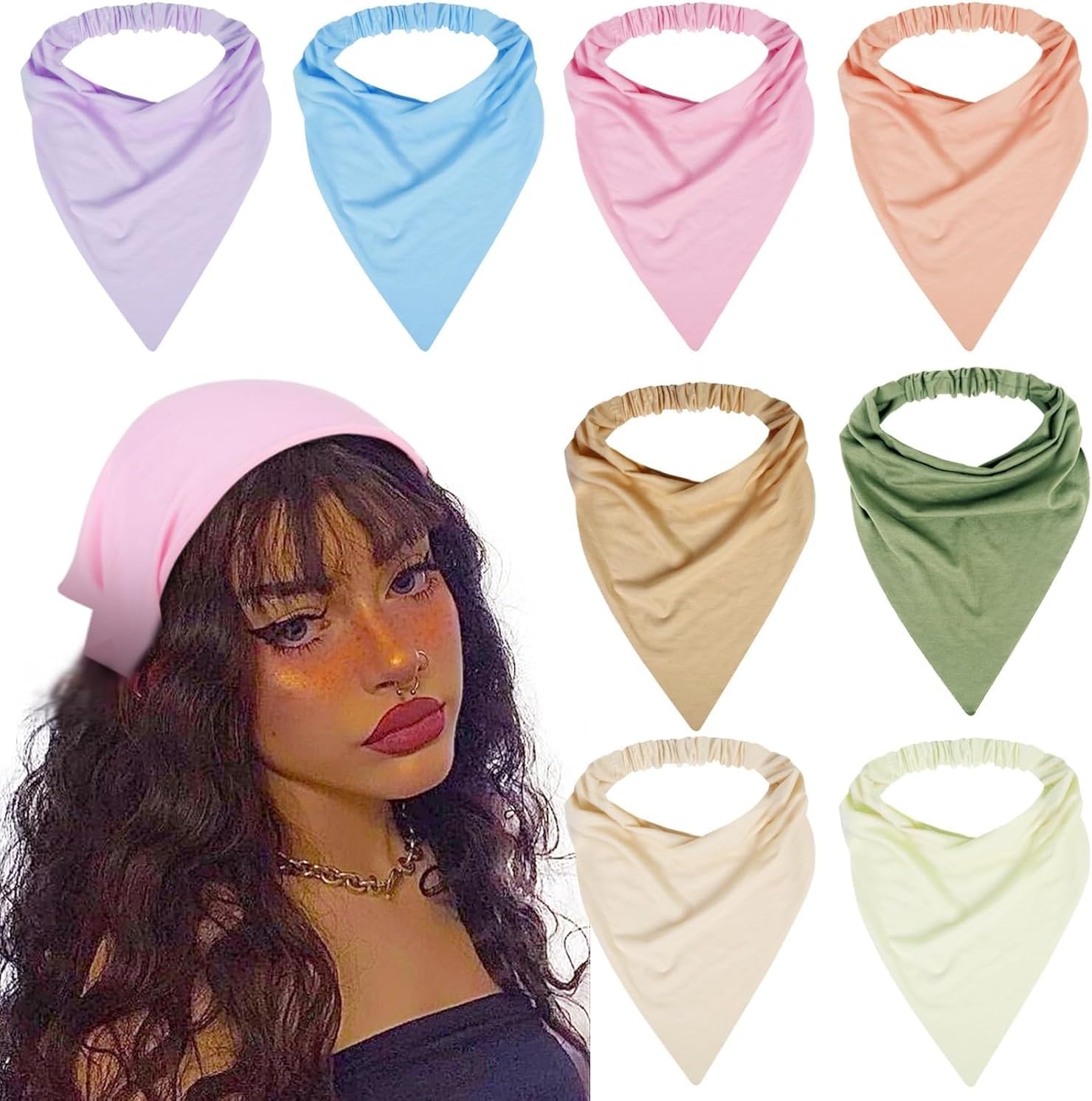 WOVOWOVO 8 Pcs Hair Scarf Headband for Women Girls Non Slip Elastic Boho Triangle Head Scarf Bandana