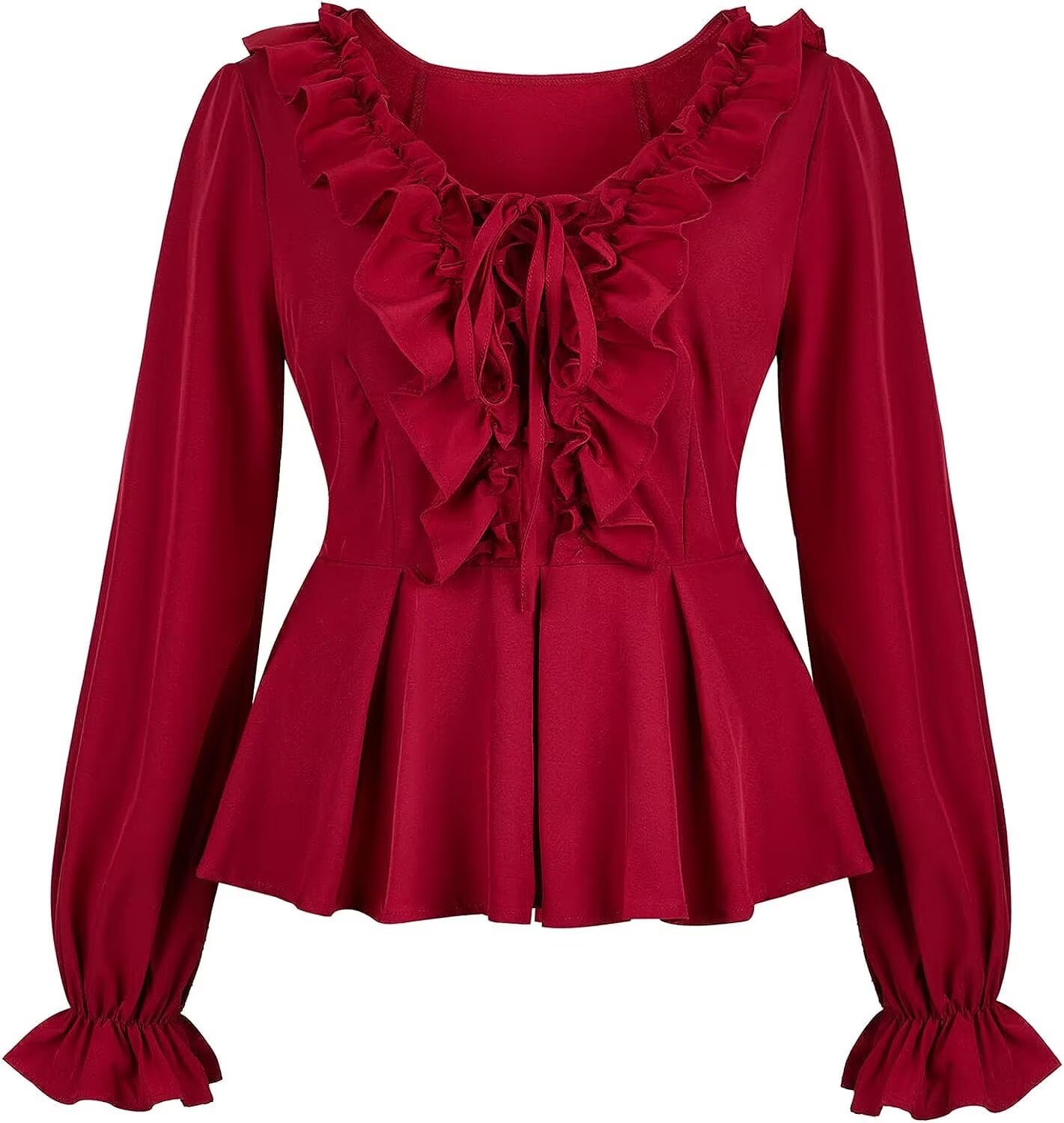 Womens Renaissance Shirt Medieval Blouses Long Sleeved Top Costume Wine 3XL โ image 1
