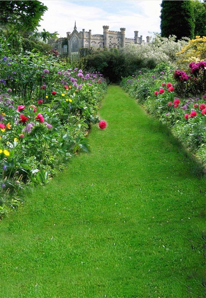 BELECO 3x2.5m Sfondo in tessuto per giardino fiorito primaverile per fotografia Jungle Forest Park Stone Path Fiori che sbocciano colorati Scenario Sfondo Ritratto Servizio fotografico