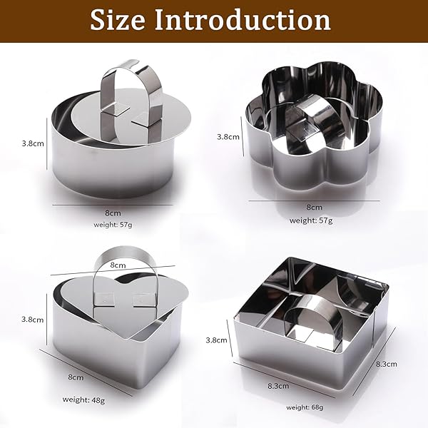 4 Piezas Aros de Pastel Mousse, Aro de Reposteria 8 cm, Conjunto de Aros de Pastel de Acero Inoxidable, Cocina para Postre Pastel Mousse Anillos (4 Formas) - 2