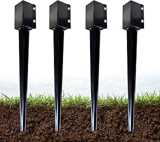 ARIFARO Fence Post Anchor Ground Spike Heavy Duty Metal Black Powder Coated Fence Stakes Post,4x4 inch(3.5 x3.5 inch Inner) Pack of 4 (32 inch)