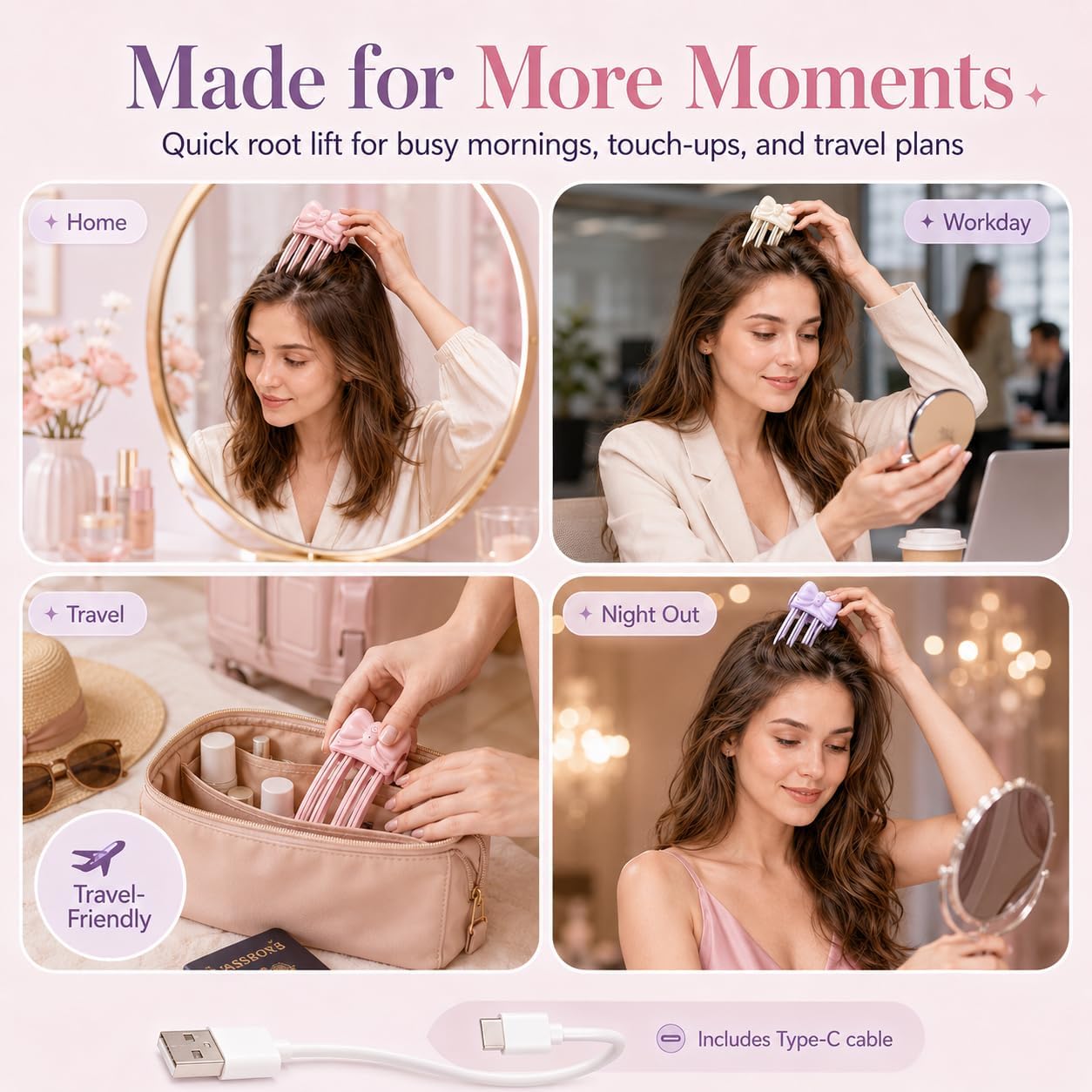 Wireless Heated Volumizing Root Lift Clip, Beheizter Volumen Clips Haare, Heated Root Volume Hair Clip, Instant Hair Ro-ot Fluffing, Wireless Ha-ir Volumizer for Flat Fine H-air，2 Stück D