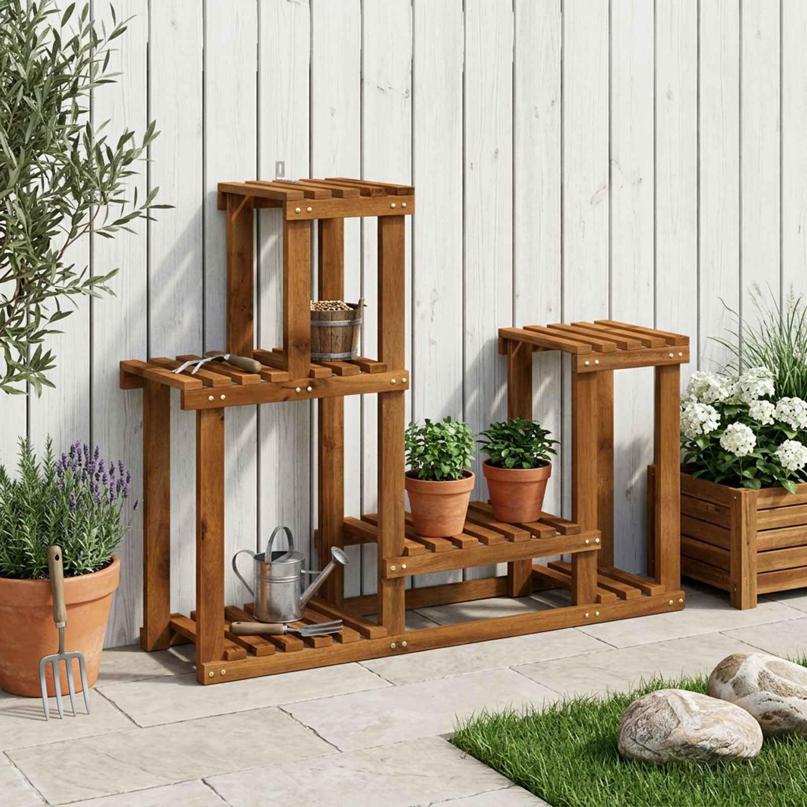 Supporto Pianta in Legno Acacia Massiccio 90 x 25 x 73 cm per Esterno