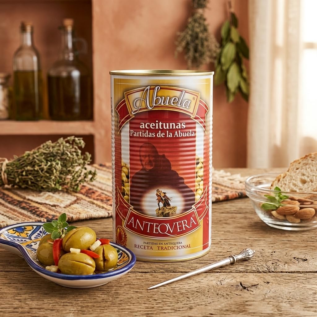 Diaz Cadenas | Gran Lata 4250 ml de Aceitunas Verdes Partidas “De la Abuela” – Formato Extra Grande para Tapas, Aperitivos, Celebraciones y Compartir