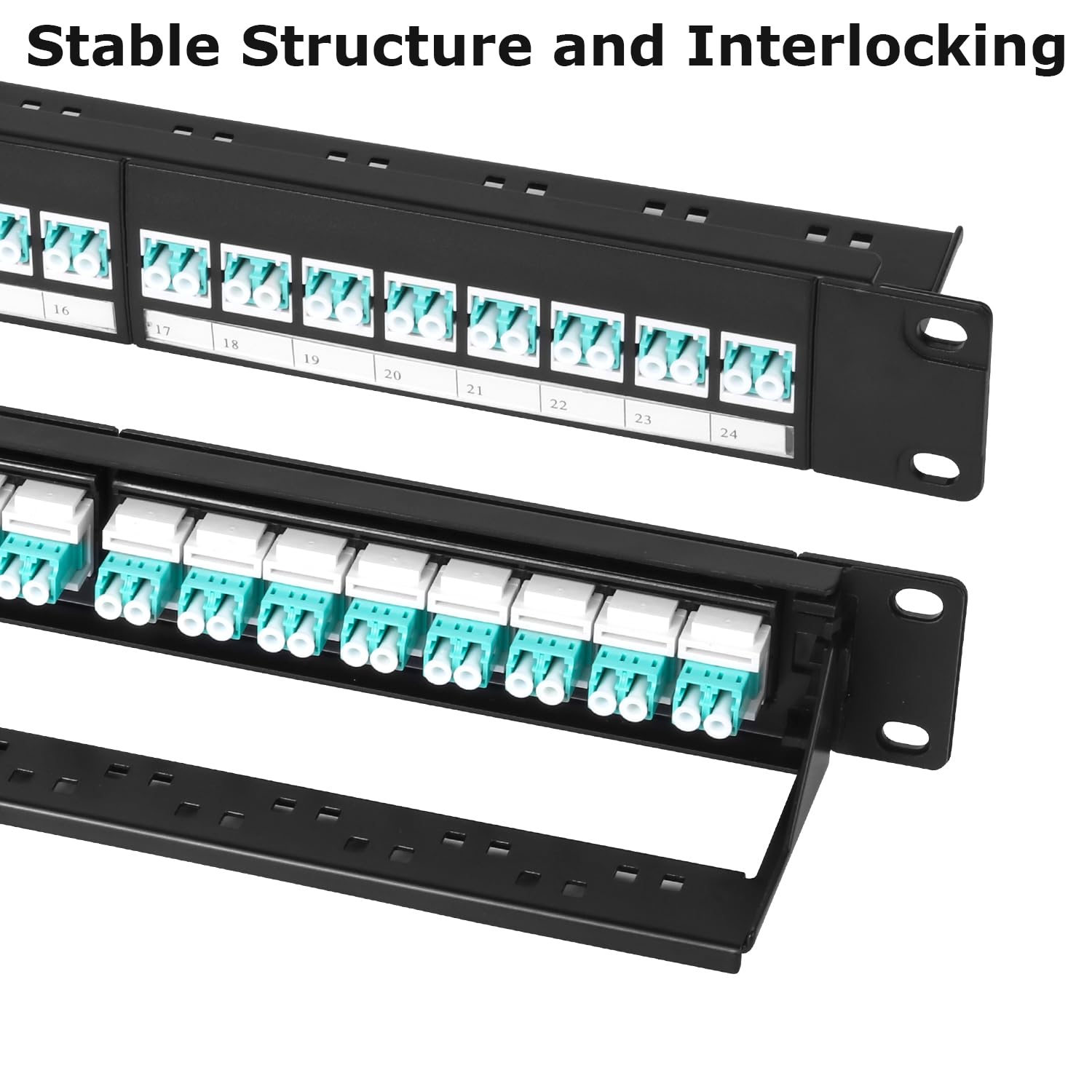 Panneau de brassage en fibre optique 1U avec 24 adaptateurs de fibre optique monomode LC OS2, coupleurs Keystone Jack modulaire avec clé en ligne blanche, connecteurs monomode pour racks