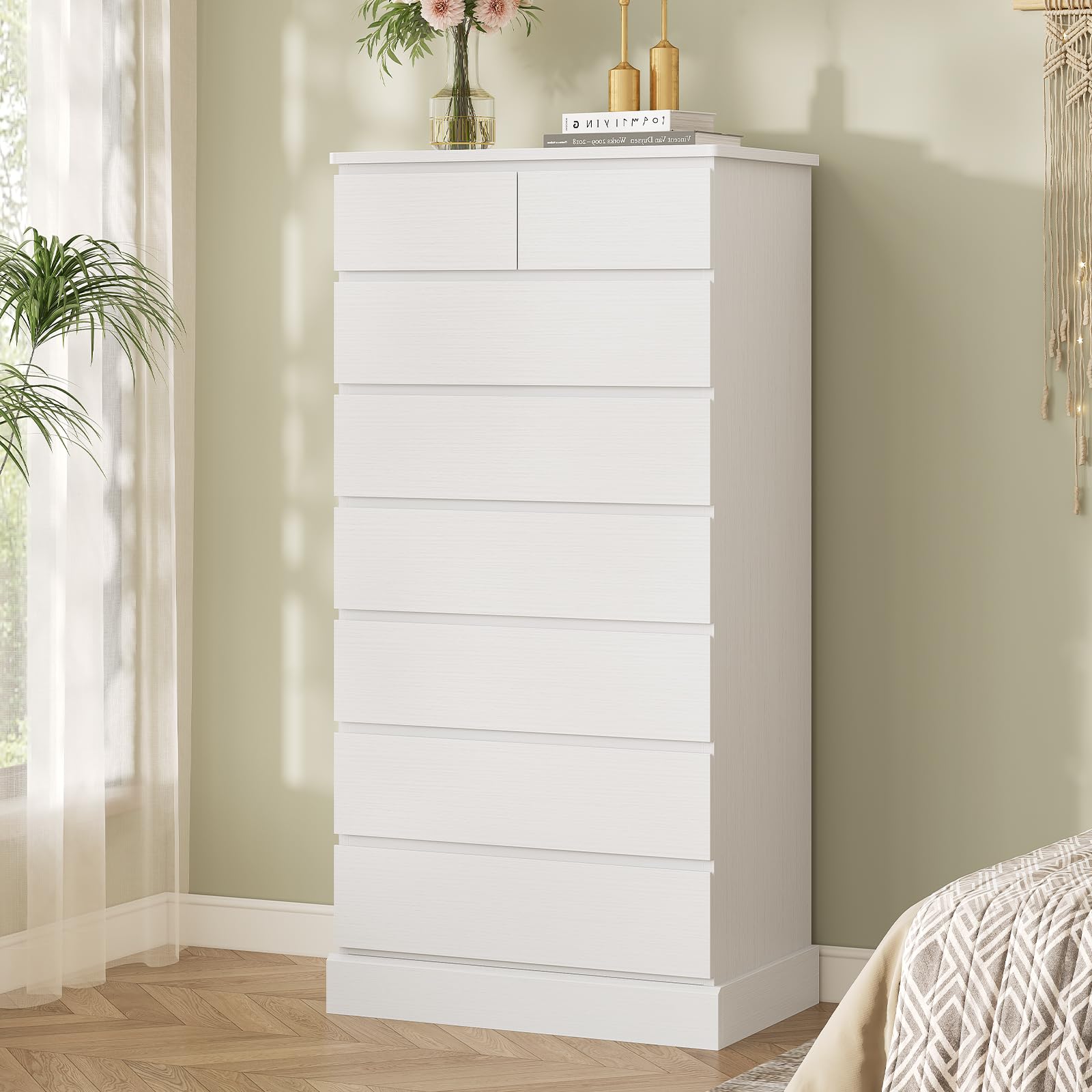 Hasuit White Tall Dresser for Bedroom, 59.6'' High 8 Drawer Dresser, Modern Chest of Drawers Storage Organizer for Closet, Taller Clothes Storage