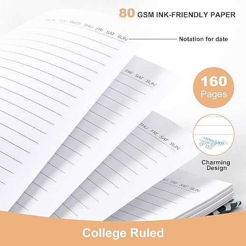 Miniatura 6 de CAGIE Paquete de 2 cuadernos en espiral con rayas universitarias, cuadernos estéticos de tapa dura en espiral, cuaderno pequeño A5 para mujeres,