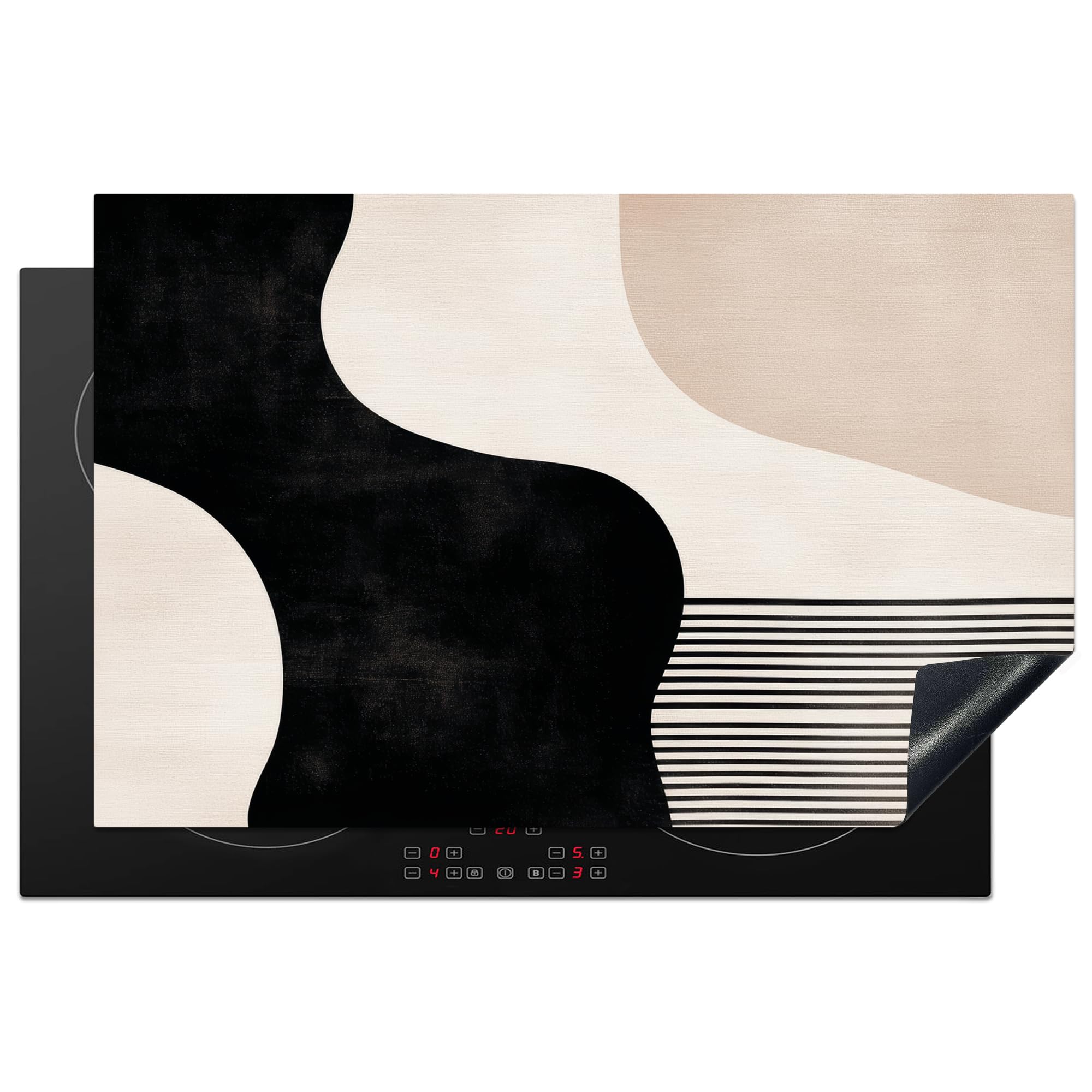 KitchenYeah© Induction Hob Protector Mat 20.5"x31.5" / 80x52 cm Stove Cap Top Cover Kitchen Cooker Covers for Electric Hobs Vinyl Abstract - Japandi - Beige - Modern