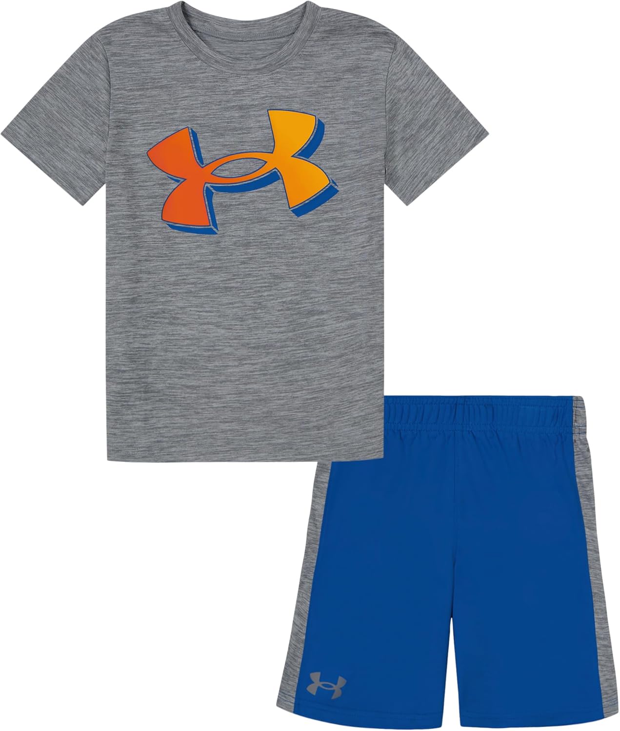 Under Armour Boys' 2-piece Short Sleeve Graphic T-Shirt and Shorts Set, Lightweight & Breathable, Steel Panel, 2T