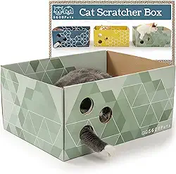 5609PETS Caixa de papelão resistente para arranhar gatos com placa raspadora dupla face recarregável para gatos em ambientes internos