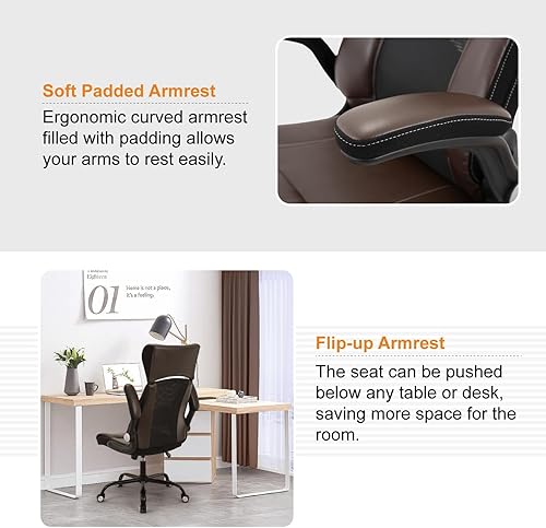 Miniatura 2 de Clearance Silla de oficina ejecutiva, silla ergonómica de cuero para escritorio, reposacabezas ajustable ampliado con brazos abatibles, silla