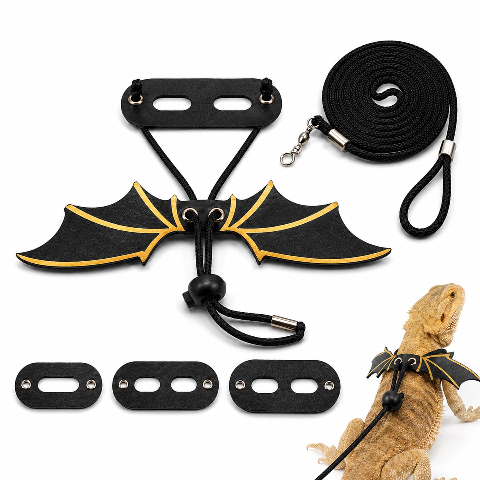 3 Sizes Adjustable Bearded Dragon Harness Leash with Bat Wings for Reptiles