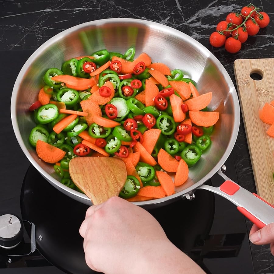 Inqibee 12 Inch Tri-Ply Stainless Steel Frying Pan with Lid, Skillet, Induction Cooking Pan, Dishwasher Safe, Detachable Large Handle - image 6