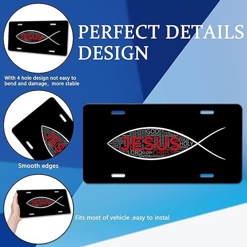 Miniatura 3 de Cubierta de placa de matrícula de pez de Jesús, fe cristiana, religiosa, Dios Jesús, placa de matrícula personalizada de aluminio, novedosa etiqueta