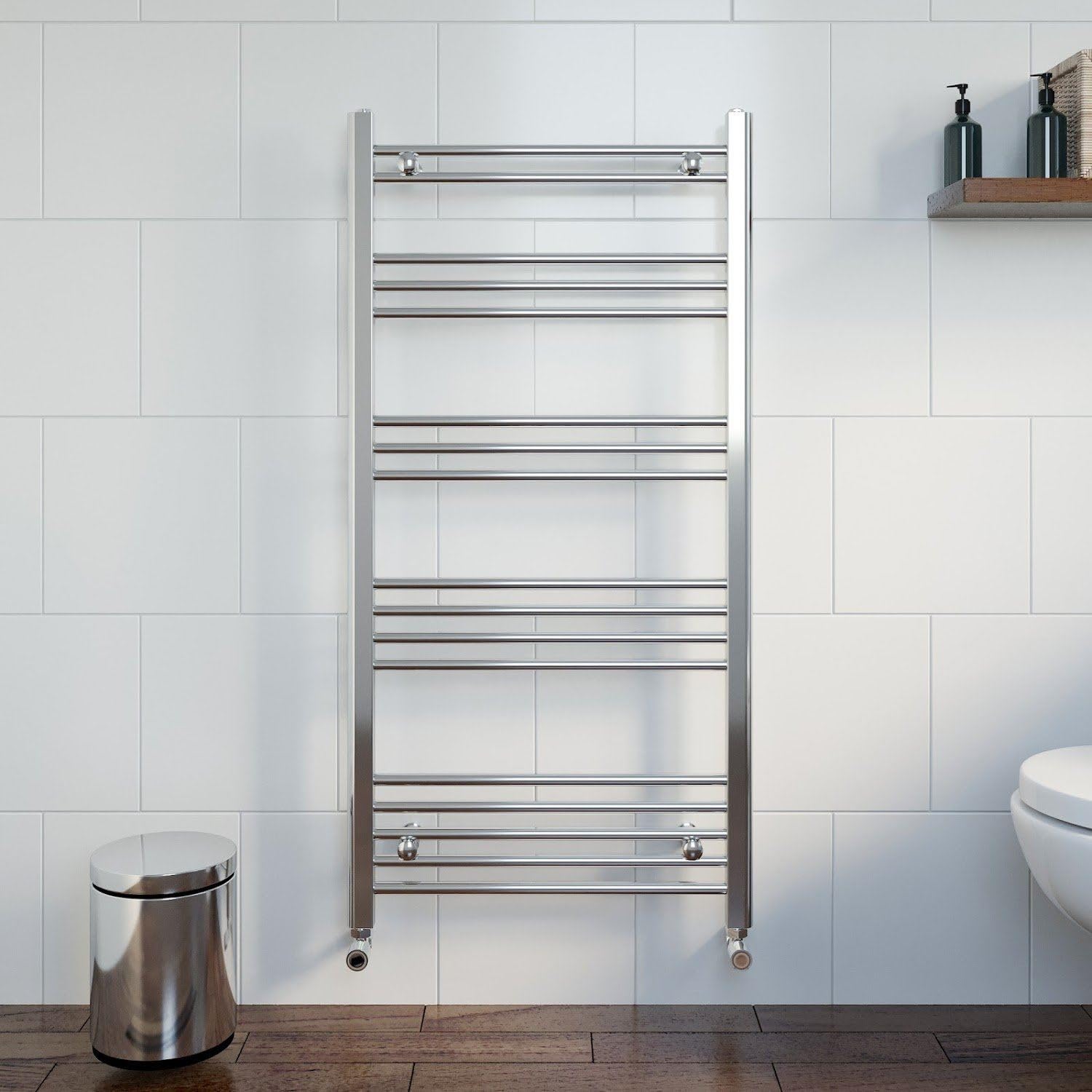 DuraTherm® 1200 x 600mm Flat Straight Heated Towel Rail Radiator Modern Central Heating Bathroom Warmer Wall Mounted Ladder Rad, Polished Chrome — image 1